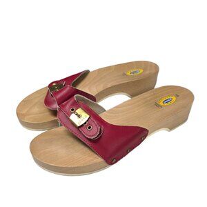 Dr Scholls Vintage Wooden Excercise Sandals, Open Toe, Strap, Red, Size 10